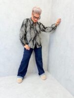 Blouse grande taille imprimé cachemire noir & écru