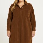 Robe chemise grande taille en velours côtelé – Élégance décontractée et confort absolu