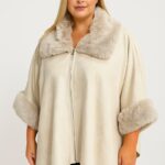 Cape suédine avec col et manches fausse fourrure – Grande Taille