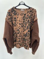 Pull léopard marron à manches tricot oversize – Style cocoon chic grande taille – Image 2