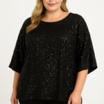 Haut grande taille à sequins noirs – Élégance scintillante et coupe fluide