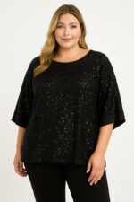 Haut grande taille à sequins noirs – Élégance scintillante et coupe fluide
