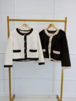 Veste Fausse Fourrure Bicolore avec Poches Contrastées – Image 2