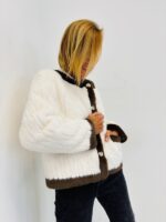 Veste Fausse Fourrure Bicolore avec Poches Contrastées