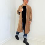 Veste longue fluide avec détails imprimé léopard