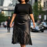 Jupe satinée  avec dentelle asymétrique – Collection Grande Taille