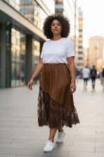 Jupe satinée  avec dentelle asymétrique – Collection Grande Taille – Image 2