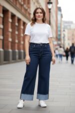 Jean large à revers – Détails mode et coupe flatteuse (grande taille)