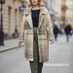 Manteau grande taille à carreaux beige et brun – Chaleur et élégance d’hiver