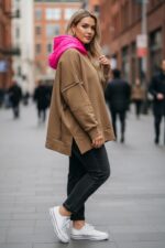 Sweat oversize à capuche matelassée rose fluo – Style urbain chic grande taille – Image 9