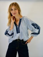 Blouse Rayée Brodée – Élégance Artisanale & Style Bohème Chic