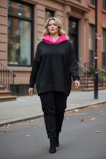 Sweat oversize à capuche matelassée rose fluo – Style urbain chic grande taille – Image 6