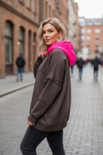Sweat oversize à capuche matelassée rose fluo – Style urbain chic grande taille – Image 8