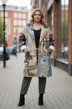 Manteau imprimé fleuri artistique – Grande Taille