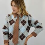 Gilet Argyle Doux & Chic "BURLINGTON" – Harmonie Bleu, Gris & Chocolat