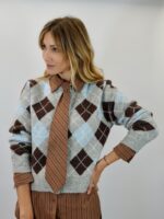 Gilet Argyle Doux & Chic "BURLINGTON" – Harmonie Bleu, Gris & Chocolat