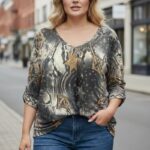 Pull grande taille imprimé étoiles dorées – Chic, fluide & lumineux