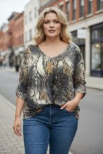 Pull grande taille imprimé étoiles dorées – Chic, fluide & lumineux