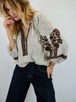 Blouse Rayée Brodée – Élégance Artisanale & Style Bohème Chic – Image 4