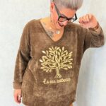 Pull velours imprimé "La vie est belle" grande taille