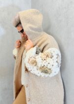 Veste à capuche effet laine bouillie et manches fleuries – Grande Taille – Image 3