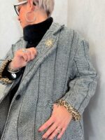 Veste oversize à motif pied-de-poule – Doublure léopard – Image 2