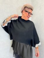 🖤 Pull Poncho Chic à Dentelle – Image 2