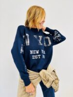 Pull oversize "New York" à motif écossais – Image 9