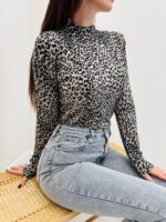 Pull col Montant Imprimé Léopard