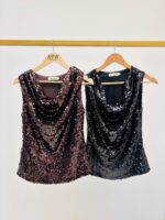 Top à Sequins – Encolure Drapée & Doublure Confort – Image 2