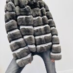 Veste en Fausse Fourrure à rayures