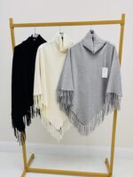 Poncho VALENTYNE Maille Viscose douce à franges – Image 3